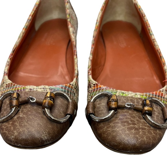 GUCCI Multi Tweed Raffia Tan Leather Horsebit Ballet Flats 37 or 7 in women - Picture 6 of 14